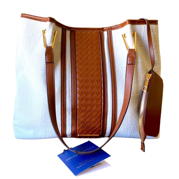 ADRIENNE VITTADINI LINEN TOTE W/ DETACHABLE POUCH - Picture 2 of 14